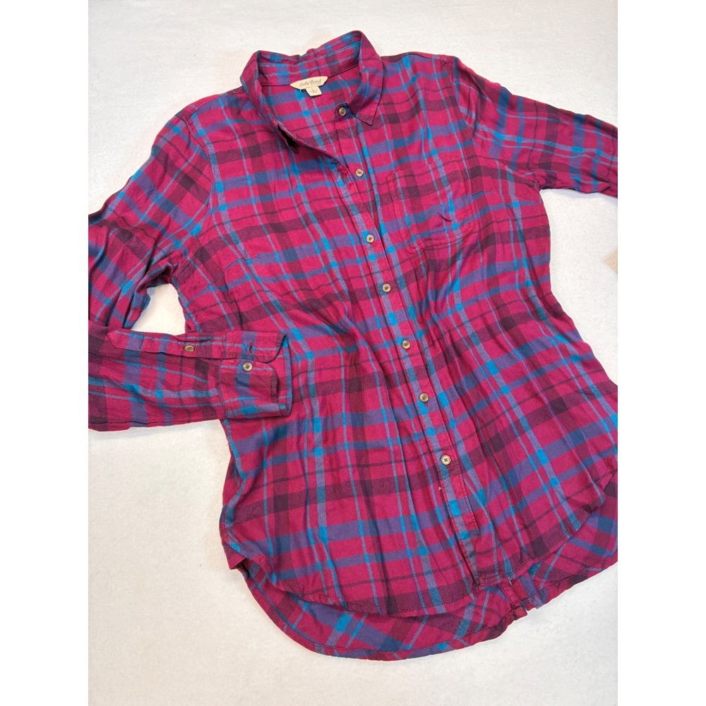 Lucky Brand Modern Plaid Button Down Indie‎ Sleaze Grunge Back Split - L Magenta